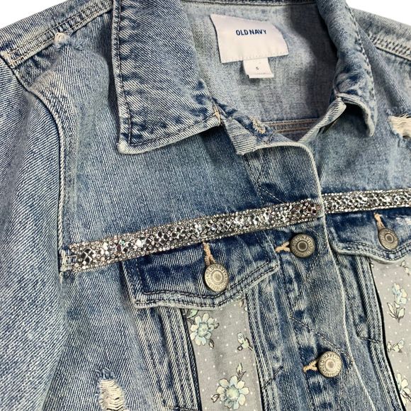 Boho Luxe Elegant Denim Jacket Statement Festival Bling Y2K Glam Gray - Picture 7 of 16